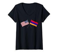 Femme USA Arménie Drapeau croisé Américain Arménien Amitié T-Shirt avec Col en V