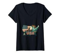 Femme USA Camping Eagle - Parcs nationaux patriotiques pour camping-cars T-Shirt avec Col en V