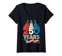 Femme USA Celebration 4 Juillet 1776-2026 Retro Aviation Vintage 250 T-Shirt avec Col en V