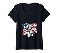 Femme USA Citations America First Signifie L'Amérique d'abord sans Exceptions T-Shirt avec Col en V