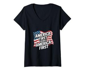 Femme USA Citations America First Signifie L'Amérique d'abord sans Exceptions T-Shirt avec Col en V