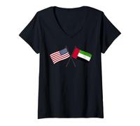 Femme USA Émirats Arabes Unis Croisés Drapeaux Américains Emirati Amitié T-Shirt avec Col en V