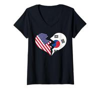 Femme USA et CORÉE du SUD Broken Heart International Love T-Shirt avec Col en V
