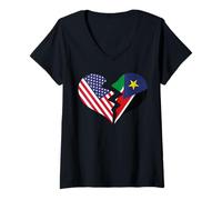 Femme USA et Soudan du Sud Broken Heart International Love T-Shirt avec Col en V