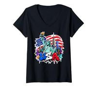 Femme USA États-Unis d'Amérique Street Art Graffiti Souvenir T-Shirt avec Col en V