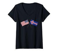 Femme USA Islande Drapeau croisé Américain Icelandic Friendship T-Shirt avec Col en V