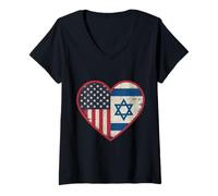 Femme USA Israël Heart - Double citoyenneté T-Shirt avec Col en V