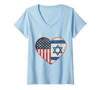 Femme USA Israël Heart - Double citoyenneté T-Shirt avec Col en V