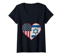 Femme USA Israël Heart - Double citoyenneté T-Shirt avec Col en V