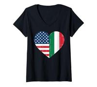 Femme USA Italy Heart - Double citoyenneté T-Shirt avec Col en V