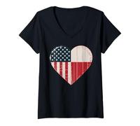 Femme USA Pologne Heart - Double citoyenneté T-Shirt avec Col en V