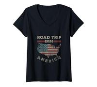 Femme USA Road Trip 2026 Amérique T-Shirt avec Col en V