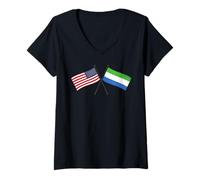 Femme USA Sierra Leone Drapeau croisé américain Sierra Leone T-Shirt avec Col en V