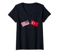 Femme USA Turquie Drapeau croisé Américain Turc Amitié T-Shirt avec Col en V