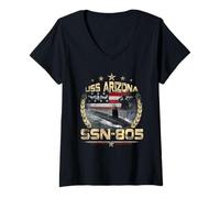 Femme USS Arizona (SSN-803) Drapeau USA sous-Marin Vétéran Patriotique T-Shirt avec Col en V