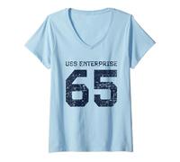 Femme USS Enterprise CVN-65 Porte-Avions Style Vieilli T-Shirt avec Col en V