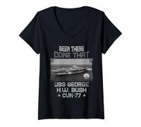Femme USS George H.W. Bush CVN-77 Porte-Avion US Military T-Shirt avec Col en V