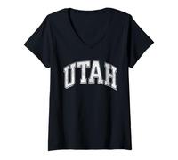 Femme Utah, États-Unis, Arched Font Varsity Resist T-Shirt avec Col en V