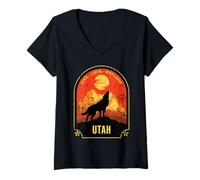 Femme Utah Live Love Explore Loup Hurlant Design Vieilli T-Shirt avec Col en V