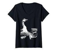 Femme Œuvre d'art Amusante en Forme d'oie Jouant du Piano T-Shirt avec Col en V