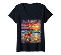 Femme Œuvre d'art Canard péage à la Plage de la Nouvelle-Écosse T-Shirt avec Col en V