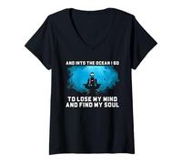 Femme Œuvre d'art de plongée avec Citation de l'âme de l'océan T-Shirt avec Col en V