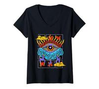 Femme Œuvre d'art de Tarot, Dessin animé coloré, Illustration des Yeux, Gothique Vintage T-Shirt avec Col en V