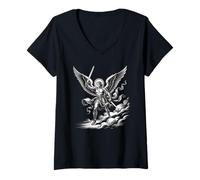 Femme Œuvre d'art du Guerrier de l'Archange Saint Michel T-Shirt avec Col en V