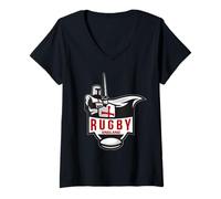 Femme Œuvre d'art England Rugby Knight T-Shirt avec Col en V