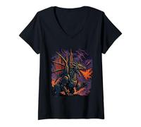 Femme Œuvre d'art Gothique de la cathédrale du Dragon Mecha T-Shirt avec Col en V