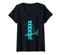 Femme Œuvre d'art Graffiti The Golden Gate Bridge T-Shirt avec Col en V