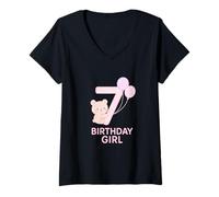 Femme Œuvre d'art Happy 7th Birthday Bear T-Shirt avec Col en V