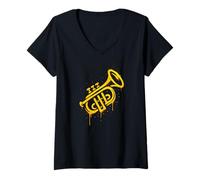 Femme Œuvre d'art Musicale Graffiti Trompette T-Shirt avec Col en V