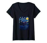 Femme Œuvre d'art rétro cryptide aux Yeux Rouges de Nuit étoilée Mothman T-Shirt avec Col en V