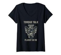 Femme V8 Couple Talk Cars Racing Moteur 8 cylindres couramment en T-Shirt avec Col en V