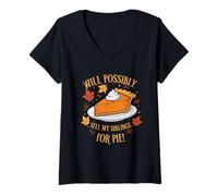 Femme Va éventuellement Vendre Mes frères et sœurs pour Une Tarte Funny Thanksgiving T-Shirt avec Col en V