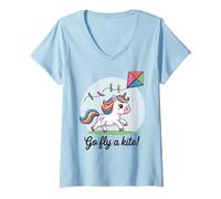 Femme Va faire voler un cerf-volant ! Cerf-volant mignon et joyeux en forme de licorne T-Shirt avec Col en V