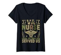 Femme VA Nurse s'occupe de Ceux Qui Nous Ont servi T-Shirt avec Col en V