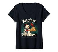 Femme VA Snow Days Chemise Bonhomme de Neige Virginia Holiday Forest Graphic T-Shirt avec Col en V