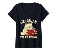 Femme Va-t'en, Je lis Un Mignon Chat Ringard, Amateur de Livres T-Shirt avec Col en V