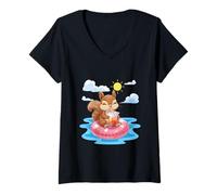 Femme Vacances au Bord de la Piscine avec thé Squirrel Chill Sweet Bubble T-Shirt avec Col en V
