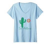 Femme Vacances dans le sud-ouest du désert de cactus de San Antonio au Texas T-Shirt avec Col en V