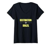 Femme Vacances de Voyage dans Le Monde Brésil T-Shirt avec Col en V