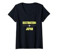 Femme Vacances de Voyage dans Le Monde Japon T-Shirt avec Col en V