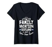 Femme Vacances en Famille Écosse 2027 | Family Travel Squad T-Shirt avec Col en V