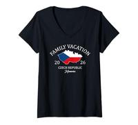 Femme Vacances en famille République tchèque 2026 | Family Travel Squad T-Shirt avec Col en V