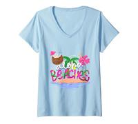 Femme Vacances hawaïennes I Aloha Hawaii I Aloha Plages I Hawaï T-Shirt avec Col en V, Bleu Céleste, L