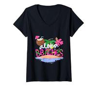 Femme Vacances hawaïennes I Aloha Hawaii I Aloha Plages I Hawaï T-Shirt avec Col en V, Noir, M