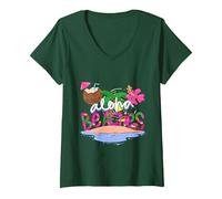 Femme Vacances hawaïennes I Aloha Hawaii I Aloha Plages I Hawaï T-Shirt avec Col en V, Vert Forêt, XXL