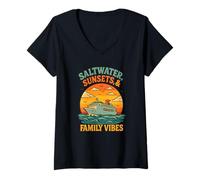 Femme Vacation Rire Loving Our Family Cruise Art T-Shirt avec Col en V